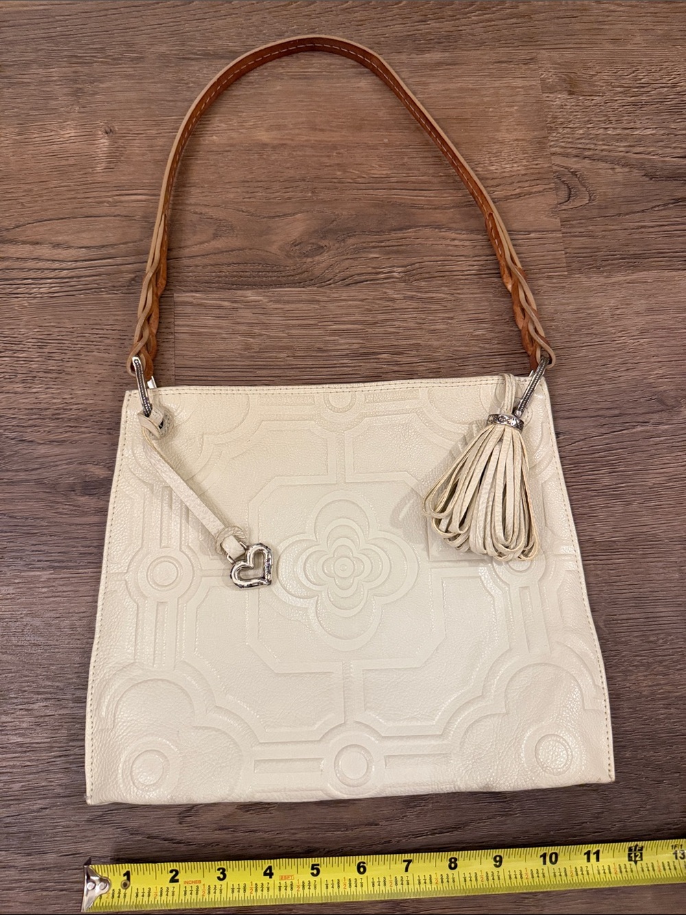 Brighton Cream Leather Shoulder Bag with Braided Tan Handle
